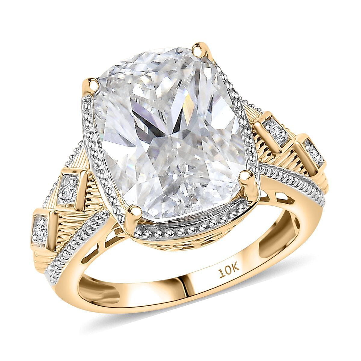 10K Yellow Gold Moissanite (Cush 14x10mm) Ring (Size 6.0) (5.70 g) 7.20 ctw