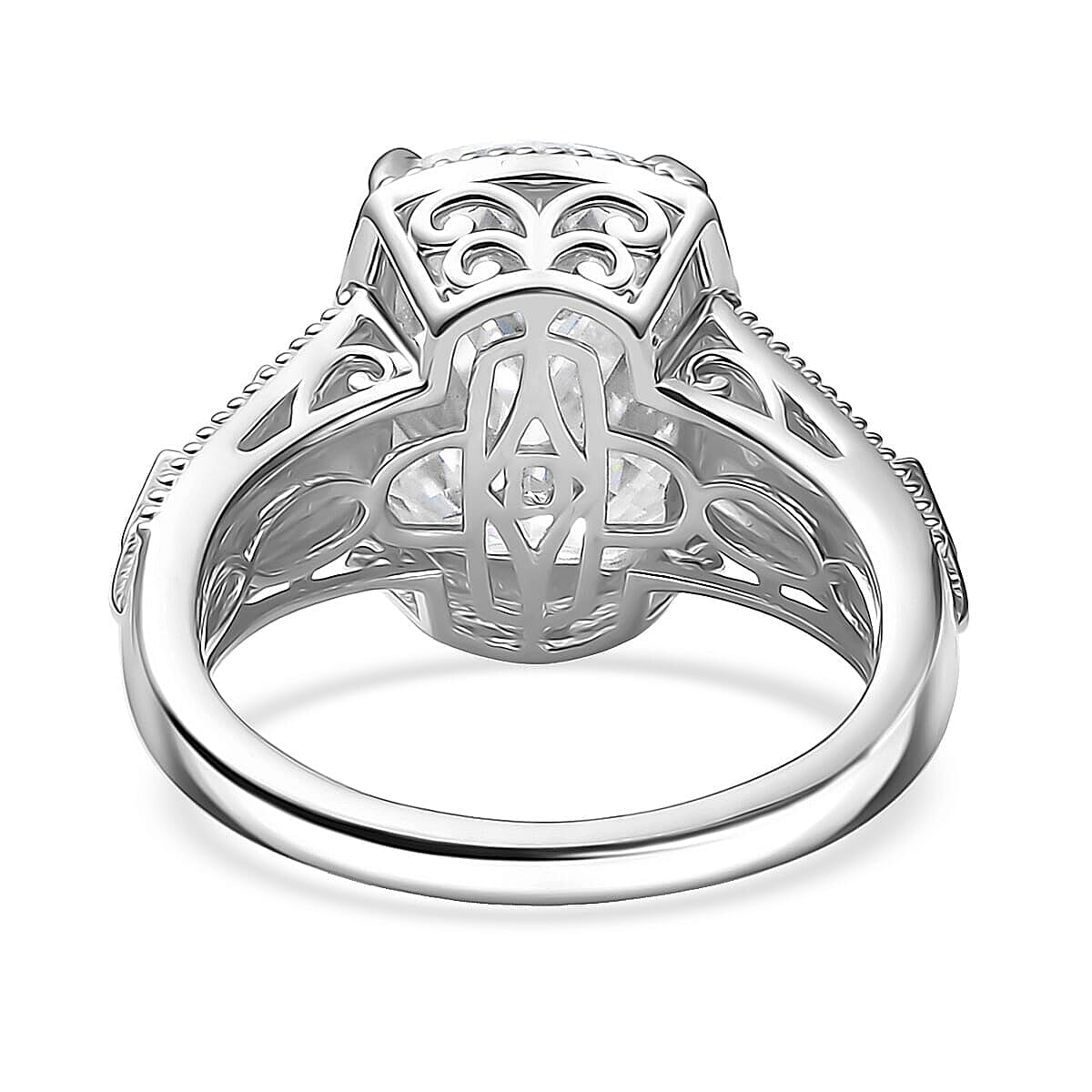 10K White Gold Moissanite (Cush 14x10mm) Ring (Size 10.0) (5.90 g) 7.65 ctw