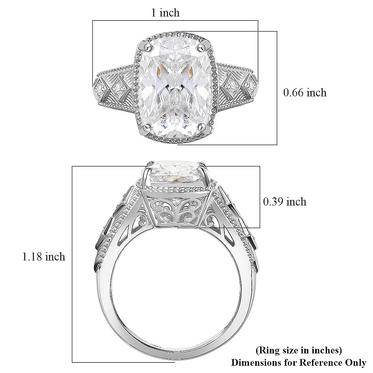 10K White Gold Moissanite (Cush 14x10mm) Ring (Size 10.0) (5.90 g) 7.65 ctw