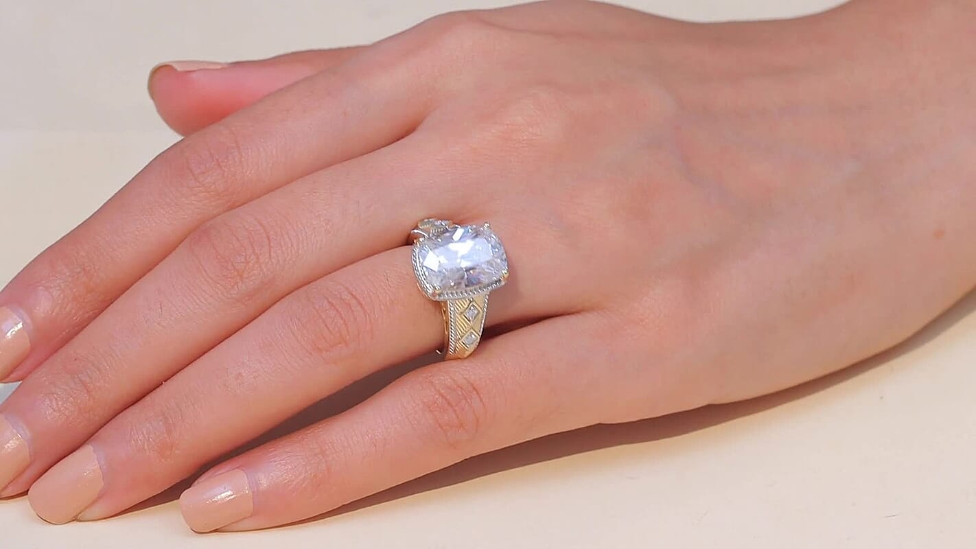 10K Yellow Gold Moissanite (Cush 14x10mm) Ring (Size 6.0) (5.70 g) 7.20 ctw