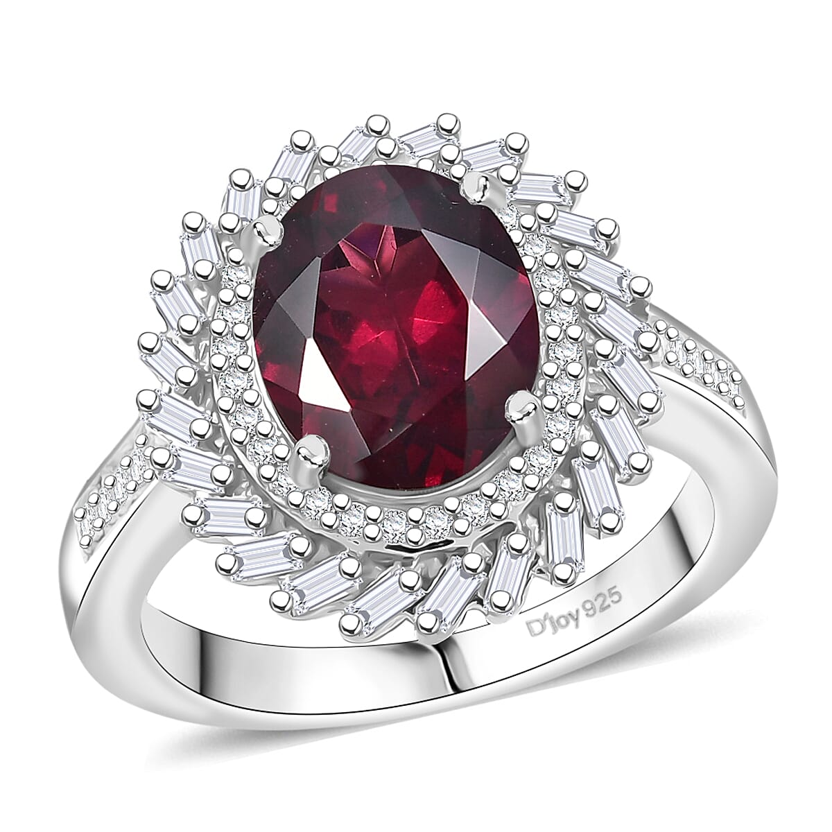 Doorbuster D'Joy Orissa Rhodolite Garnet and Moissanite 4.30 ctw Starburst Ring in Rhodium Over Sterling Silver (Size 10.0) image number 0