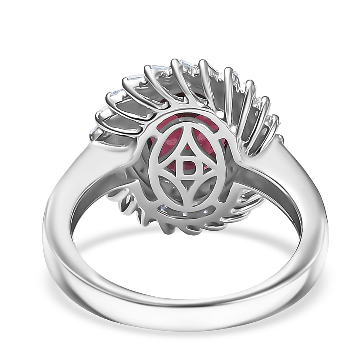 Doorbuster D'Joy Orissa Rhodolite Garnet and Moissanite 4.30 ctw Starburst Ring in Rhodium Over Sterling Silver (Size 10.0) image number 4
