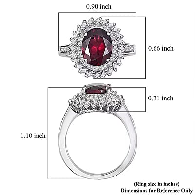 D'Joy Orissa Rhodolite Garnet, Moissanite Starburst Ring in Rhodium Over Sterling Silver 4.00 ctw (Size 10.0)