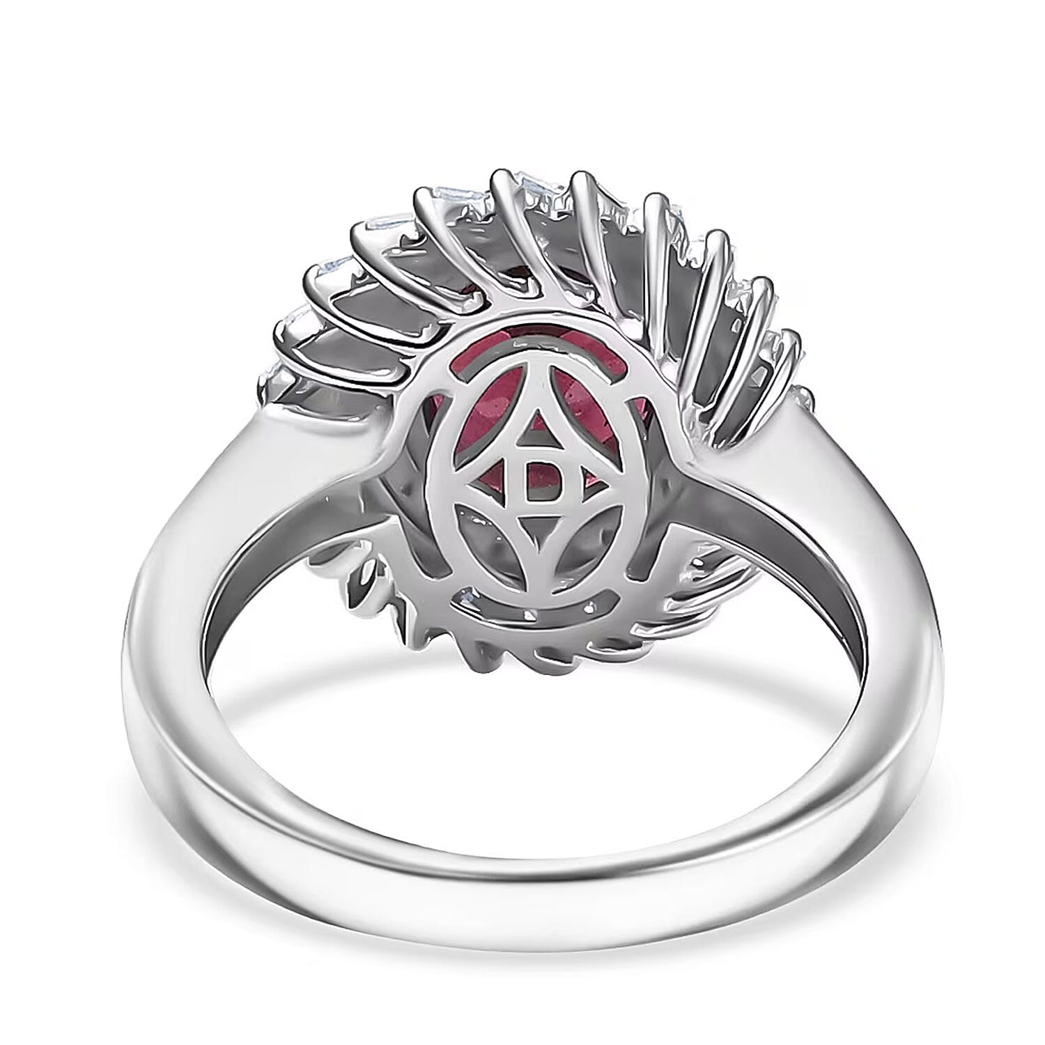 D'Joy Orissa Rhodolite Garnet, Moissanite Starburst Ring in Rhodium Over Sterling Silver 4.00 ctw (Size 10.0)