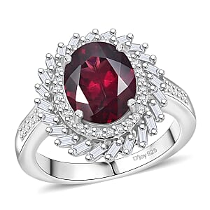 Doorbuster D'Joy Orissa Rhodolite Garnet and Moissanite 4.00 ctw Starburst Ring in Rhodium Over Sterling Silver (Size 7.0)