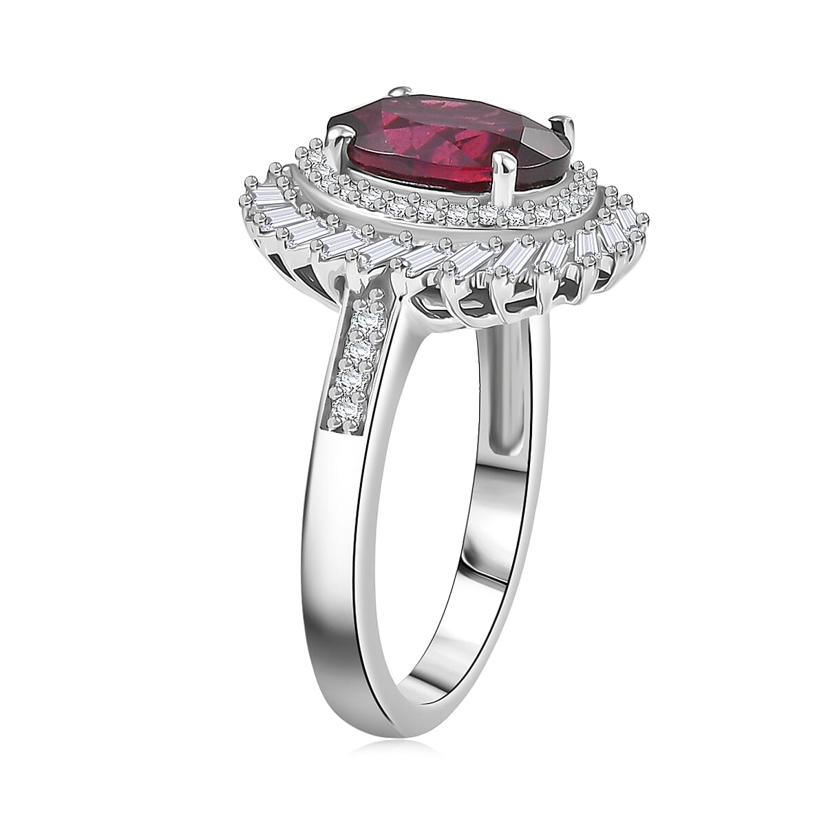 Doorbuster D'Joy Orissa Rhodolite Garnet and Moissanite 4.00 ctw Starburst Ring in Rhodium Over Sterling Silver (Size 9.0) image number 3
