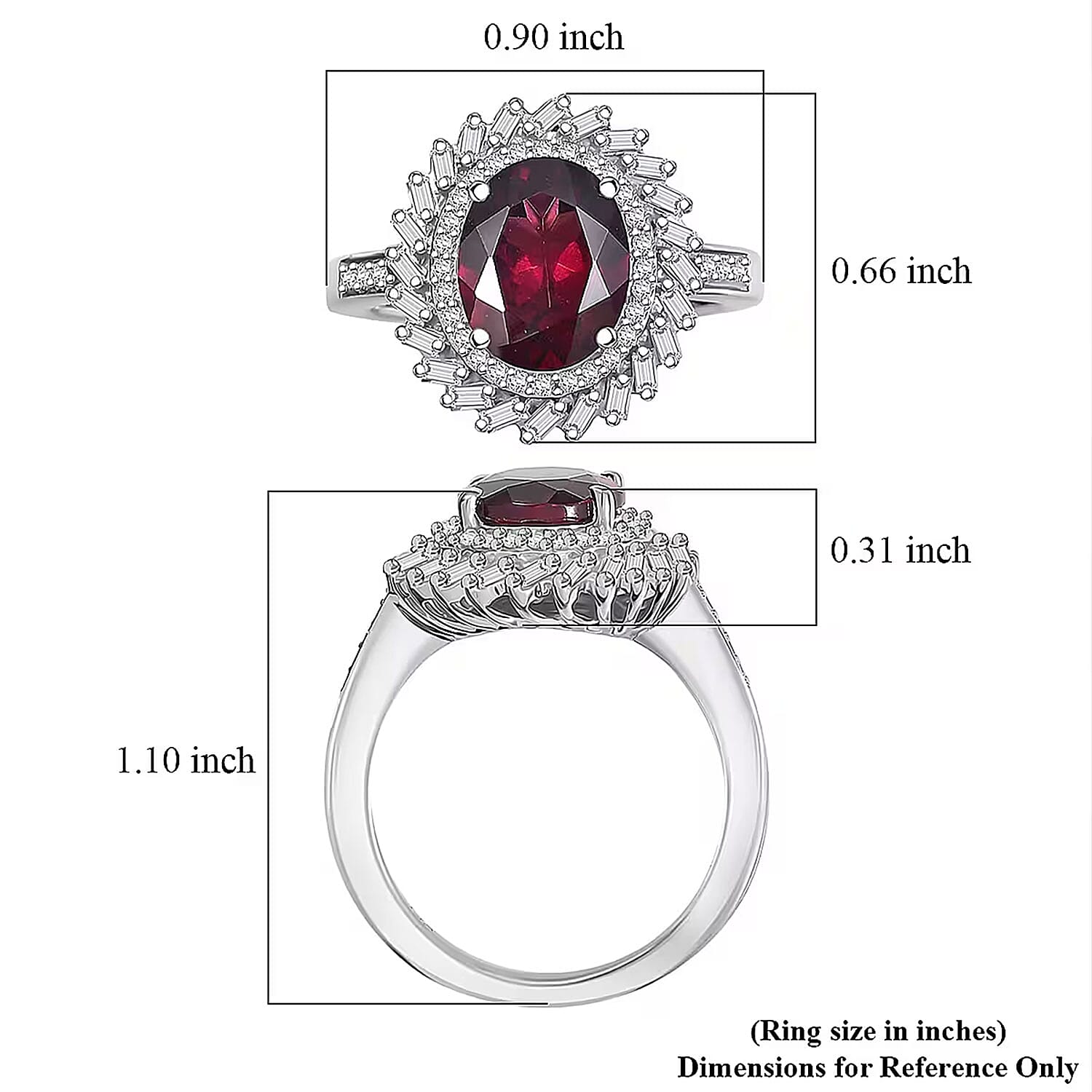 D'Joy Orissa Rhodolite Garnet, Moissanite Starburst Ring in Rhodium Over Sterling Silver 4.00 ctw (Size 9.0)