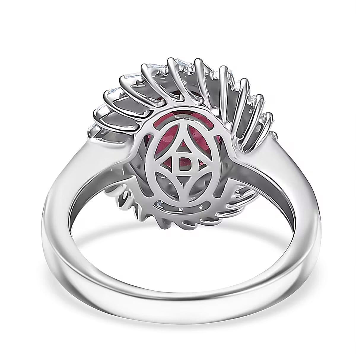 Doorbuster D'Joy Orissa Rhodolite Garnet and Moissanite 4.00 ctw Starburst Ring in Rhodium Over Sterling Silver (Size 9.0) image number 7