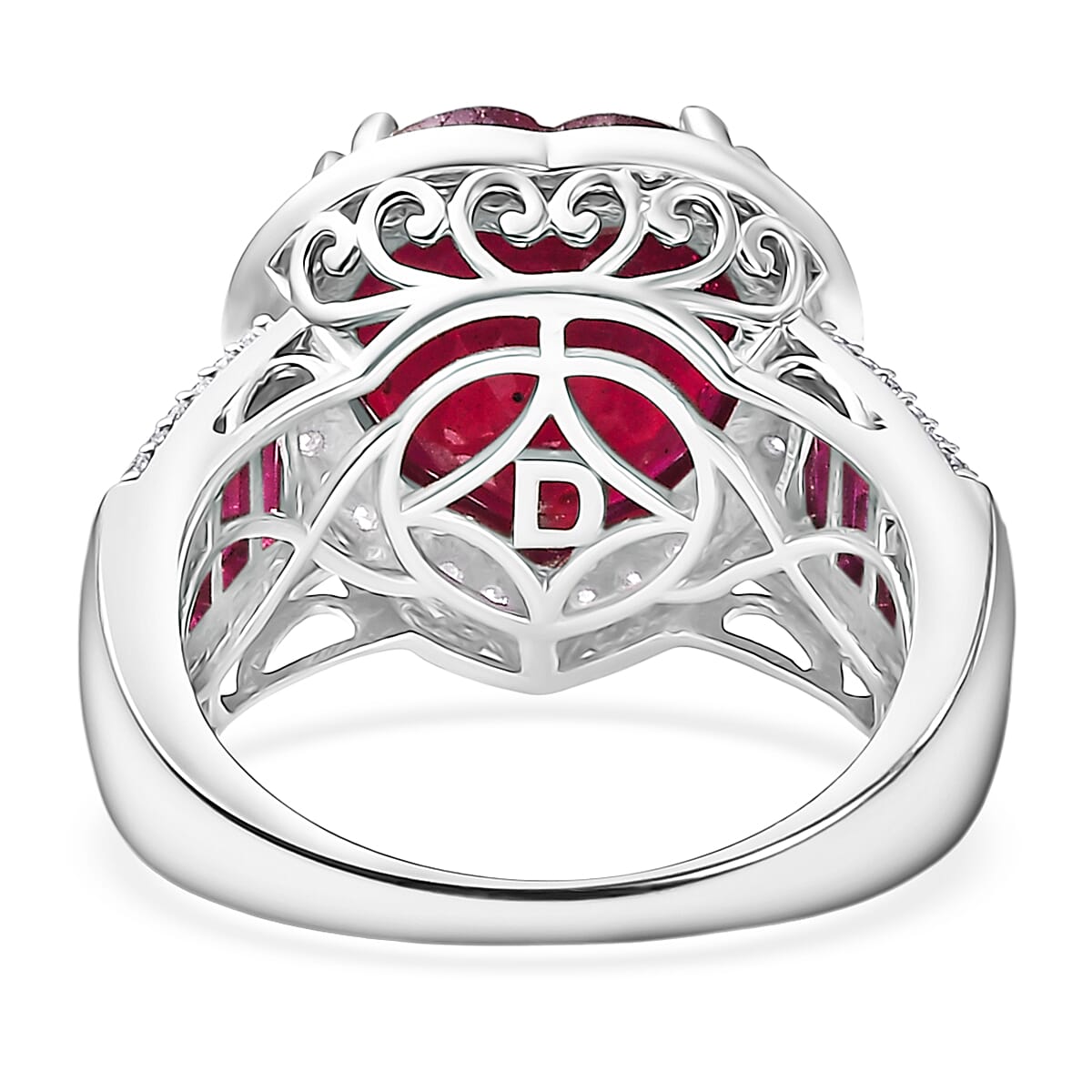 Doorbuster D'Joy Premium African Ruby (FF) and Moissanite 11.15 ctw Royal Legacy Ring in Rhodium Over Sterling Silver (Size 10.0) image number 4