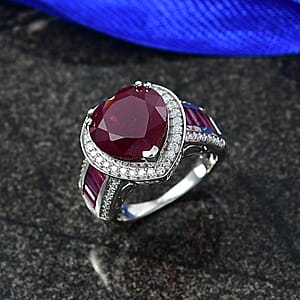 D'Joy  African Ruby  , Moissanite Royal Legacy Ring in Rhodium Over Sterling Silver 11.50 ctw (Size 6.0)