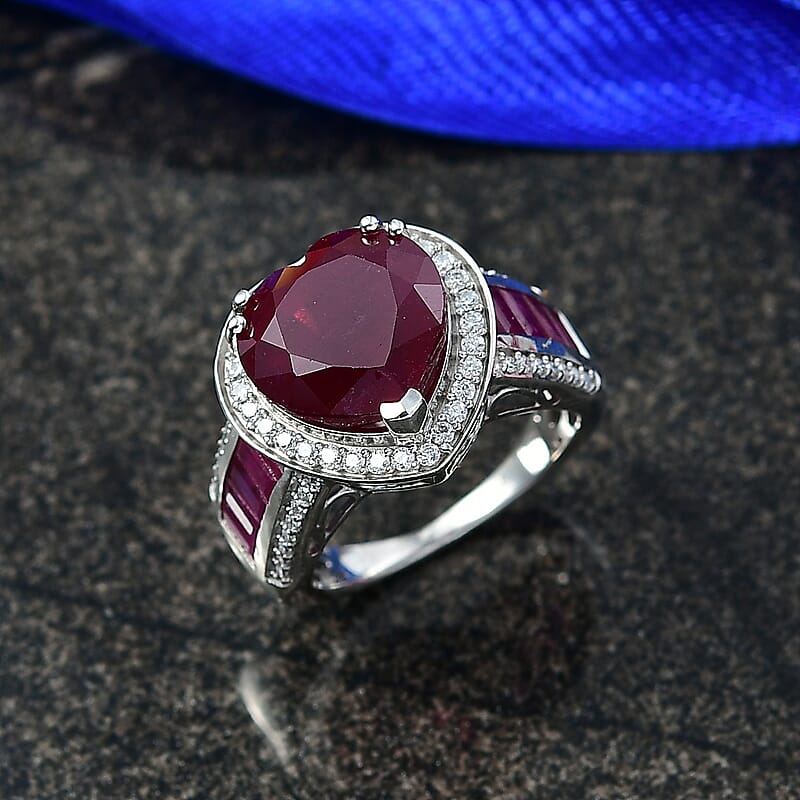 D'Joy  African Ruby  , Moissanite Royal Legacy Ring in Rhodium Over Sterling Silver 11.50 ctw (Size 6.0)