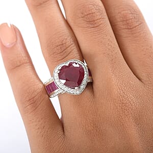 D'Joy  African Ruby  , Moissanite Royal Legacy Ring in Rhodium Over Sterling Silver 11.50 ctw (Size 6.0)