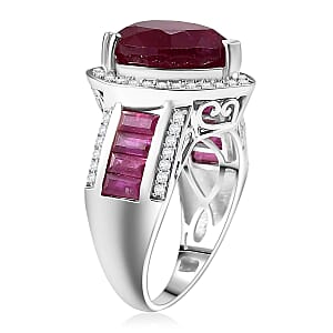 D'Joy  African Ruby  , Moissanite Royal Legacy Ring in Rhodium Over Sterling Silver 11.50 ctw (Size 6.0)