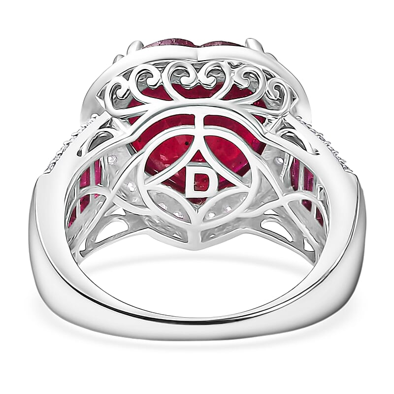 D'Joy  African Ruby  , Moissanite Royal Legacy Ring in Rhodium Over Sterling Silver 11.50 ctw (Size 6.0)