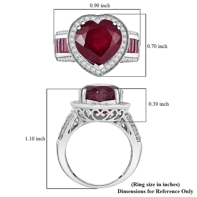 D'Joy  African Ruby  , Moissanite Royal Legacy Ring in Rhodium Over Sterling Silver 11.50 ctw (Size 6.0)
