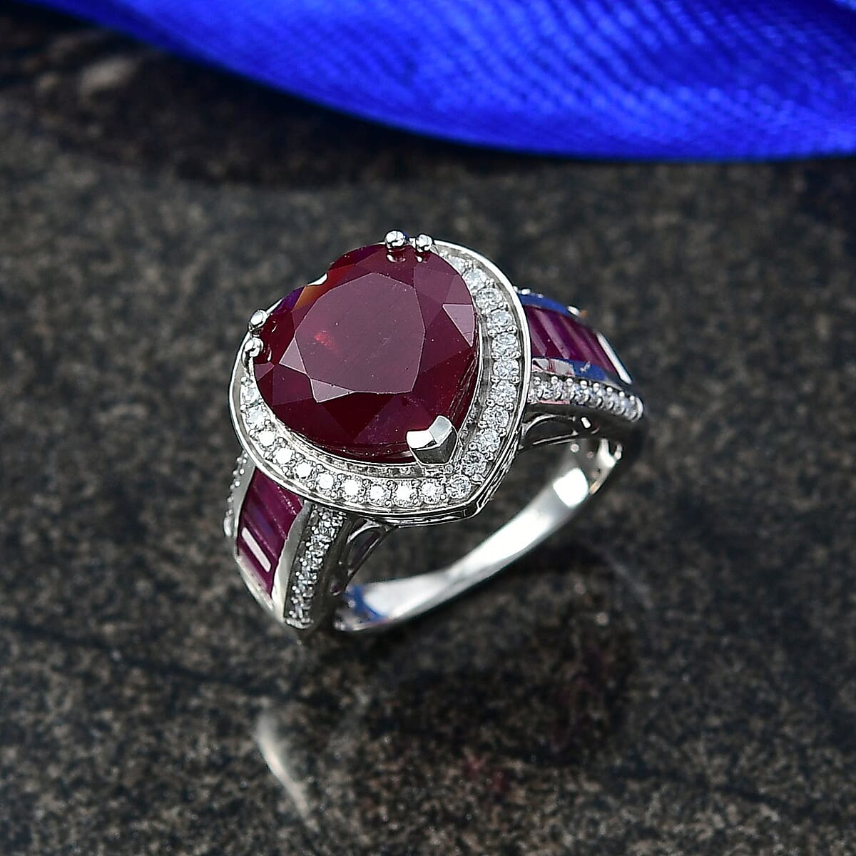 Doorbuster D'Joy Premium African Ruby (FF) and Moissanite 11.15 ctw Royal Legacy Ring in Rhodium Over Sterling Silver (Size 7.0) image number 1