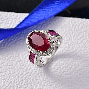 D'Joy  African Ruby  , Moissanite Royal Legacy Ring in Rhodium Over Sterling Silver 11.40 ctw (Size 6.0)