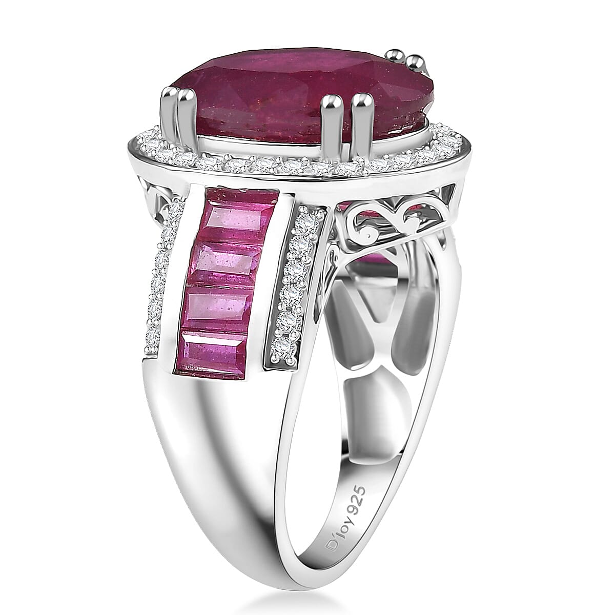 Doorbuster D'Joy Premium African Ruby (FF) and Moissanite 11.25 ctw Royal Legacy Ring in Rhodium Over Sterling Silver (Size 6.0) image number 3