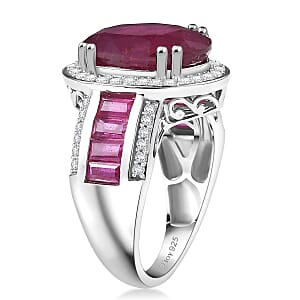 D'Joy  African Ruby  , Moissanite Royal Legacy Ring in Rhodium Over Sterling Silver 11.40 ctw (Size 6.0)