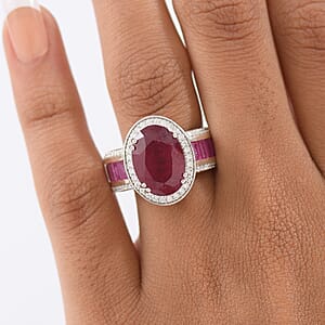 D'Joy  African Ruby  , Moissanite Royal Legacy Ring in Rhodium Over Sterling Silver 11.40 ctw (Size 7.0)