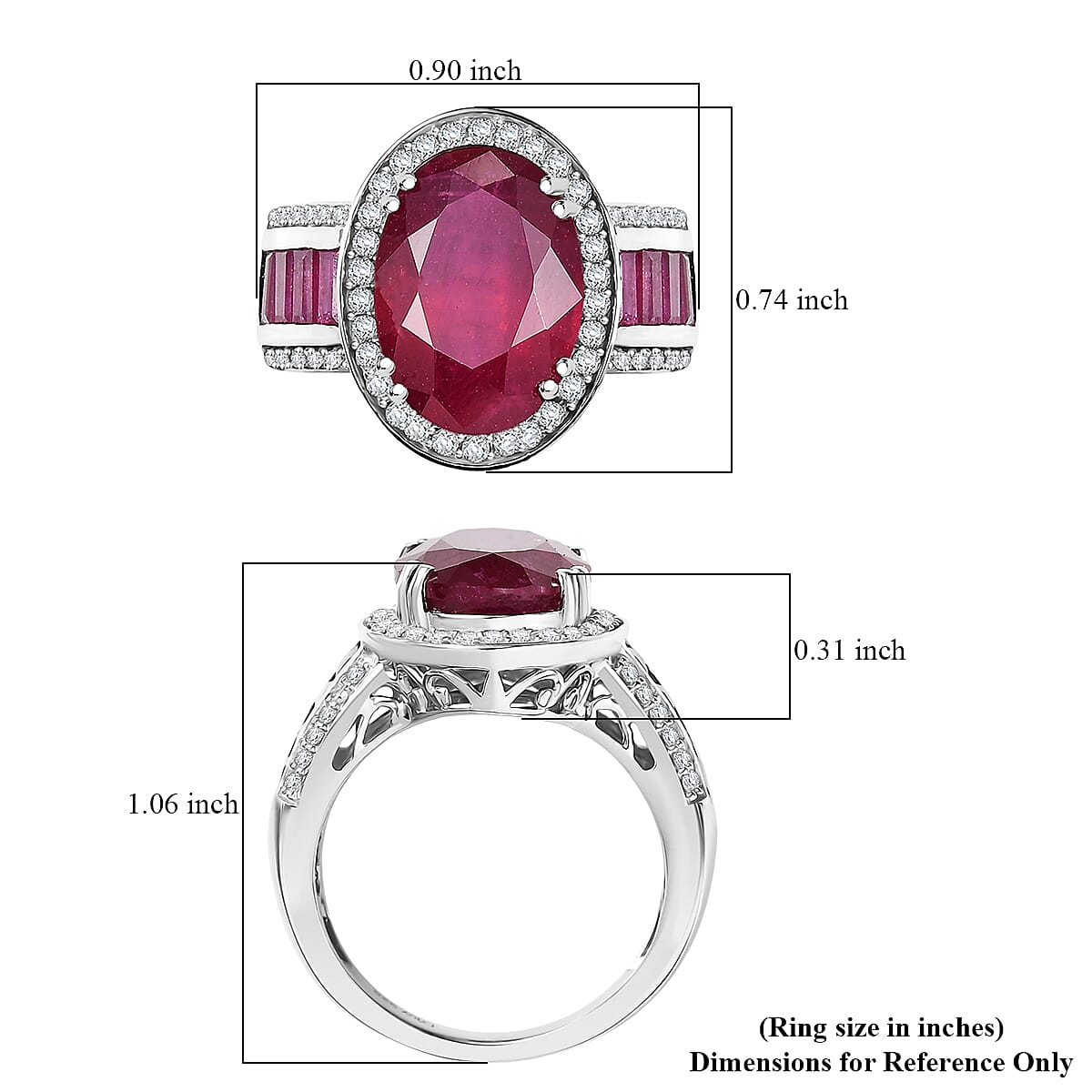 D'Joy  African Ruby  , Moissanite Royal Legacy Ring in Rhodium Over Sterling Silver 11.40 ctw (Size 7.0) image number 5
