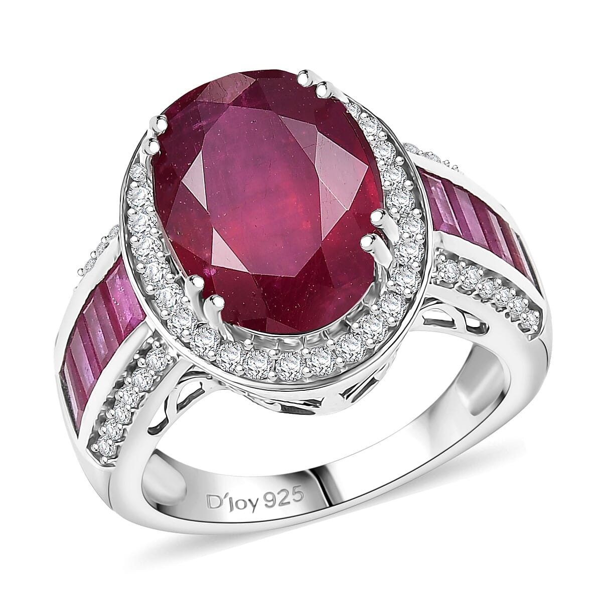 D'Joy  African Ruby  , Moissanite Royal Legacy Ring in Rhodium Over Sterling Silver 11.40 ctw (Size 8.0) image number 0