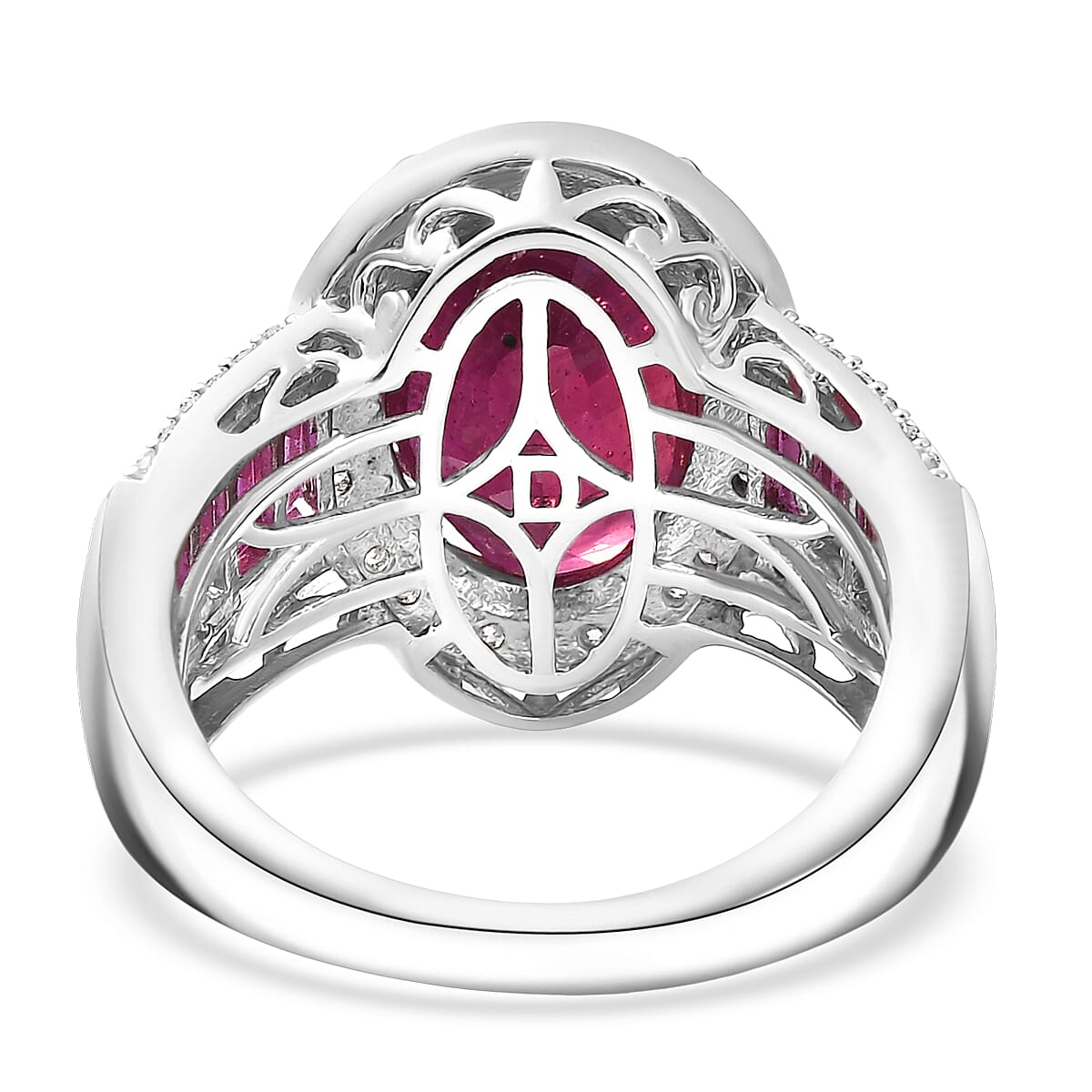 D'Joy  African Ruby  , Moissanite Royal Legacy Ring in Rhodium Over Sterling Silver 11.40 ctw (Size 8.0) image number 4