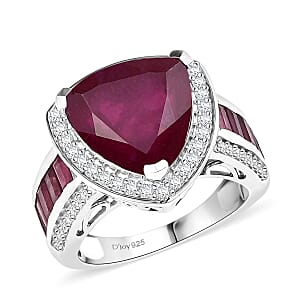 Doorbuster D'Joy Premium African Ruby (FF) and Moissanite 10.85 ctw Royal Legacy Ring in Rhodium Over Sterling Silver (Size 7.0)
