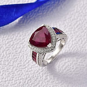  D'Joy Premium African Ruby (FF) and Moissanite 10.85 ctw Royal Legacy Ring in Rhodium Over Sterling Silver (Size 7.0)