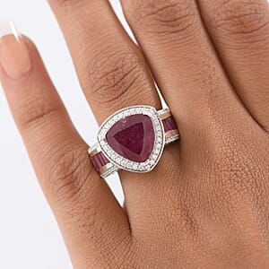  D'Joy Premium African Ruby (FF) and Moissanite 10.85 ctw Royal Legacy Ring in Rhodium Over Sterling Silver (Size 7.0)