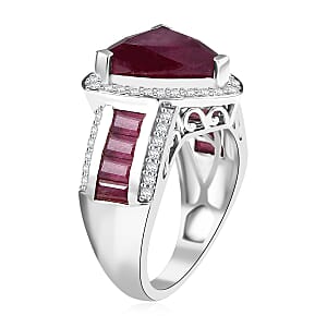  D'Joy Premium African Ruby (FF) and Moissanite 10.85 ctw Royal Legacy Ring in Rhodium Over Sterling Silver (Size 7.0)