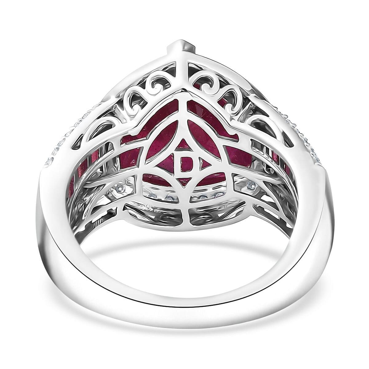 Doorbuster D'Joy Premium African Ruby (FF) and Moissanite 10.85 ctw Royal Legacy Ring in Rhodium Over Sterling Silver (Size 7.0) image number 4
