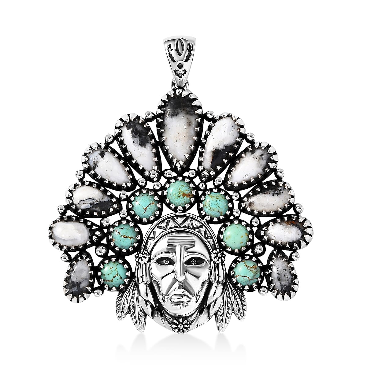D'Joy Artisan Crafted White Buffalo and Tahoe Nevada Turquoise 17.40 ctw Pendant without Chain in Sterling Silver image number 0