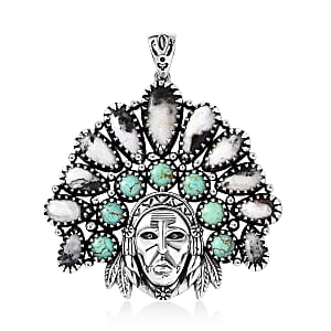 D'Joy Artisan Crafted White Buffalo and Tahoe Nevada Turquoise 17.40 ctw Pendant without Chain in Sterling Silver