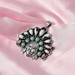 D'Joy Artisan Crafted White Buffalo, Tahoe Nevada Turquoise Pendant without Chain in Sterling Silver 17.40 ctw