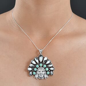 D'Joy Artisan Crafted White Buffalo, Tahoe Nevada Turquoise Pendant without Chain in Sterling Silver 17.40 ctw