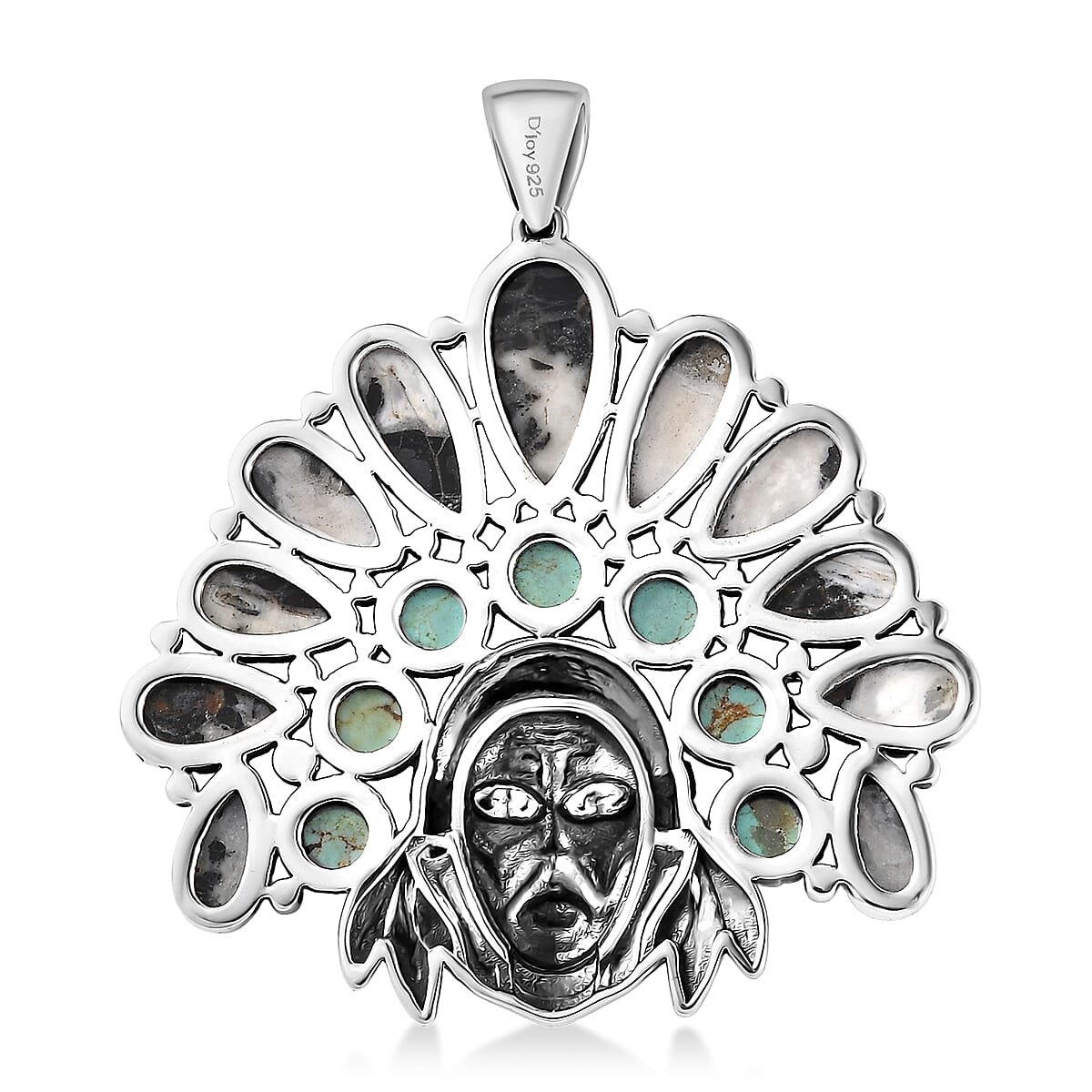 D'Joy Artisan Crafted White Buffalo and Tahoe Nevada Turquoise 17.40 ctw Pendant without Chain in Sterling Silver image number 4