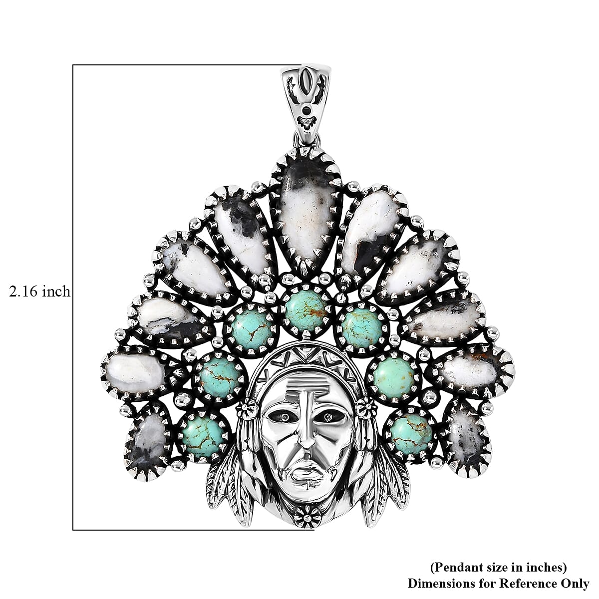 D'Joy Artisan Crafted White Buffalo, Tahoe Nevada Turquoise Pendant without Chain in Sterling Silver 17.40 ctw
