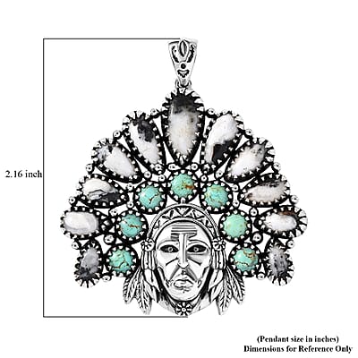 D'Joy Artisan Crafted White Buffalo, Tahoe Nevada Turquoise Pendant without Chain in Sterling Silver 17.40 ctw