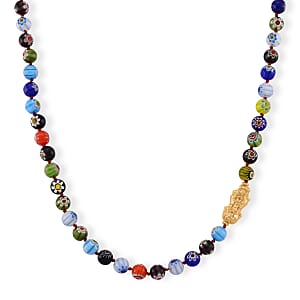 Multi Color Murano Style Beaded Necklace with Pixiu Charm in Goldtone 20 Inches