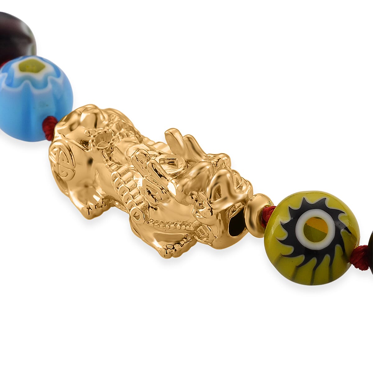 Multi Color Murano Style Beaded Necklace with Pixiu Charm in Goldtone 20 Inches image number 4