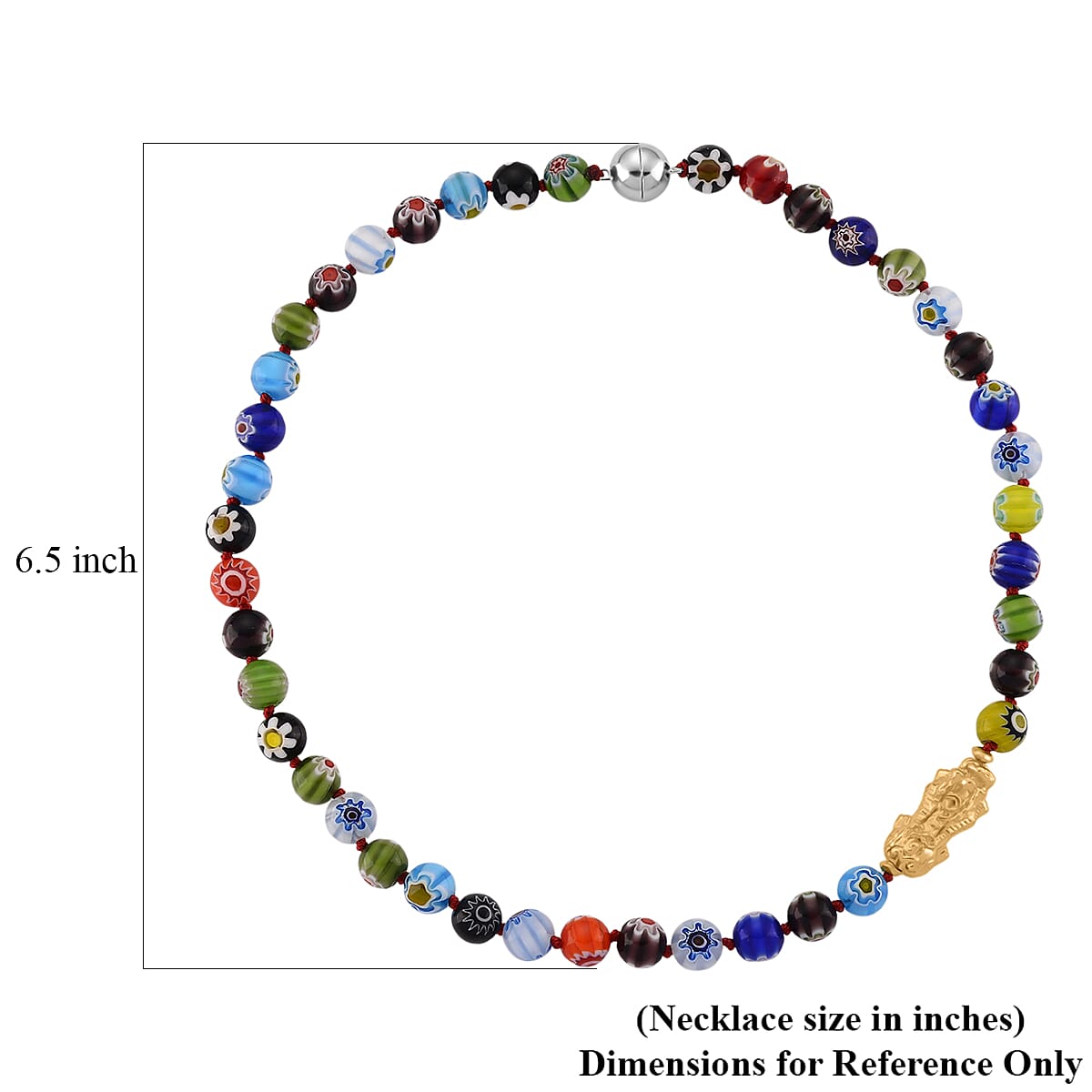 Multi Color Murano Style Beaded Necklace with Pixiu Charm in Goldtone 20 Inches image number 6