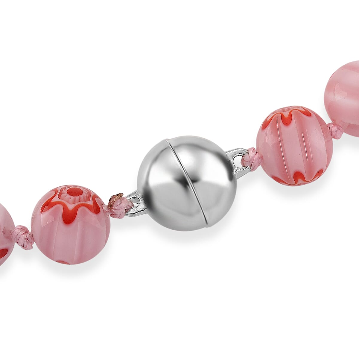 Pink Color Murano Style Beaded Necklace with Pixiu Charm in Goldtone 20 Inches