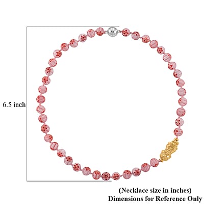 Pink Color Murano Style Beaded Necklace with Pixiu Charm in Goldtone 20 Inches
