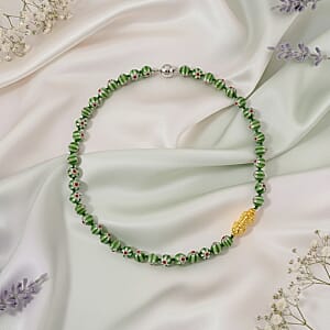 Green Color Murano Style Beaded Necklace with Pixiu Charm in Goldtone 20 Inches