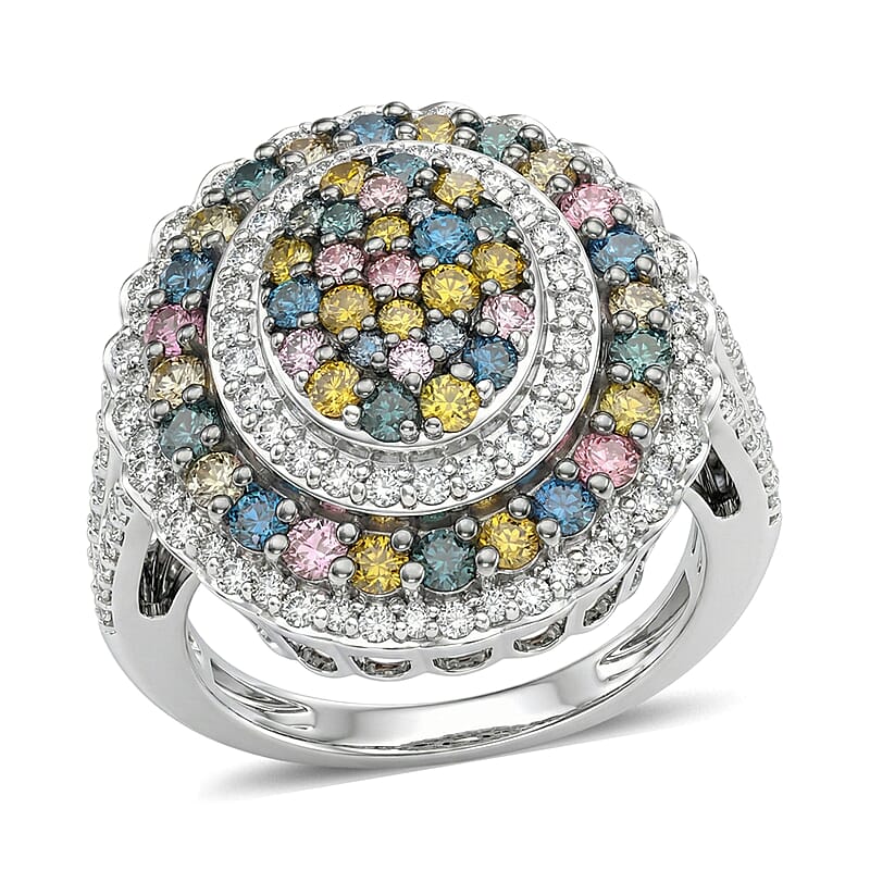 Luxuriant Lab Grown Multi Diamond (IR) (SI) 2.00 ctw Kaleidoscope Ring in Rhodium Over Sterling Silver (Size 10.0)