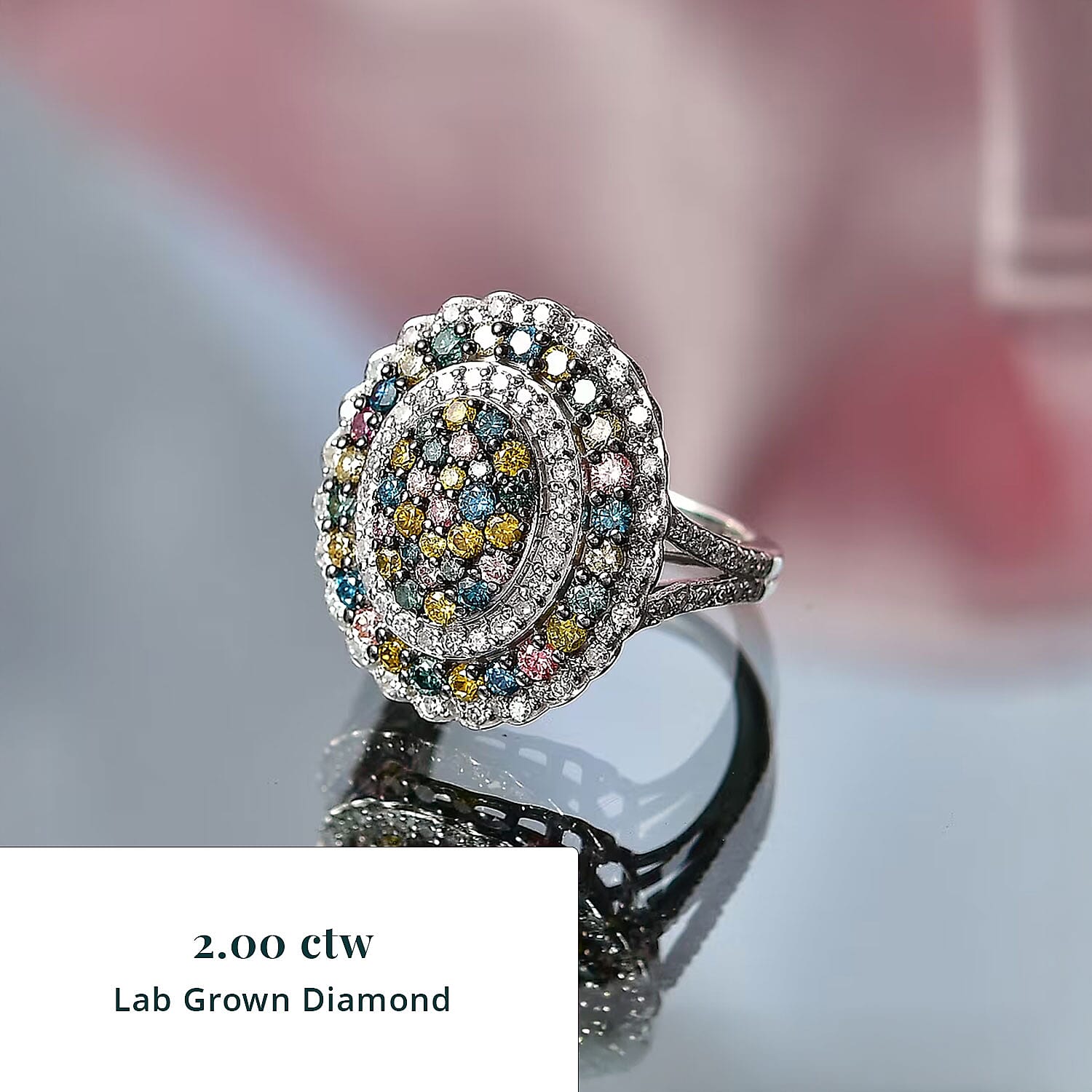 Luxuriant Lab Grown Multi Diamond (IR) (SI) 2.00 ctw Kaleidoscope Ring in Rhodium Over Sterling Silver (Size 10.0)