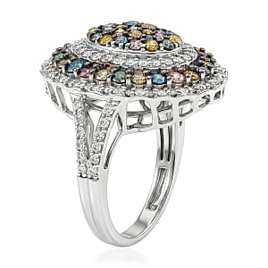 Luxuriant Lab Grown Multi Diamond (IR) (SI) 2.00 ctw Kaleidoscope Ring in Rhodium Over Sterling Silver (Size 10.0)