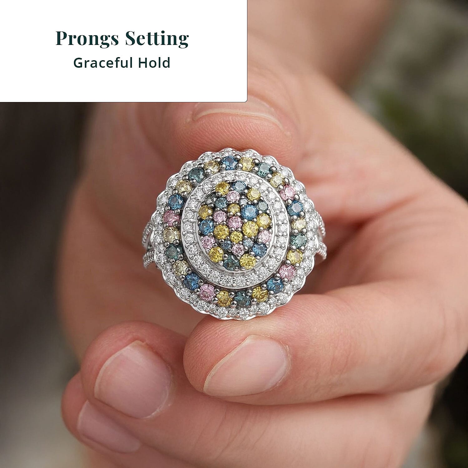 Luxuriant Lab Grown Multi Diamond (IR) (SI) 2.00 ctw Kaleidoscope Ring in Rhodium Over Sterling Silver (Size 10.0)