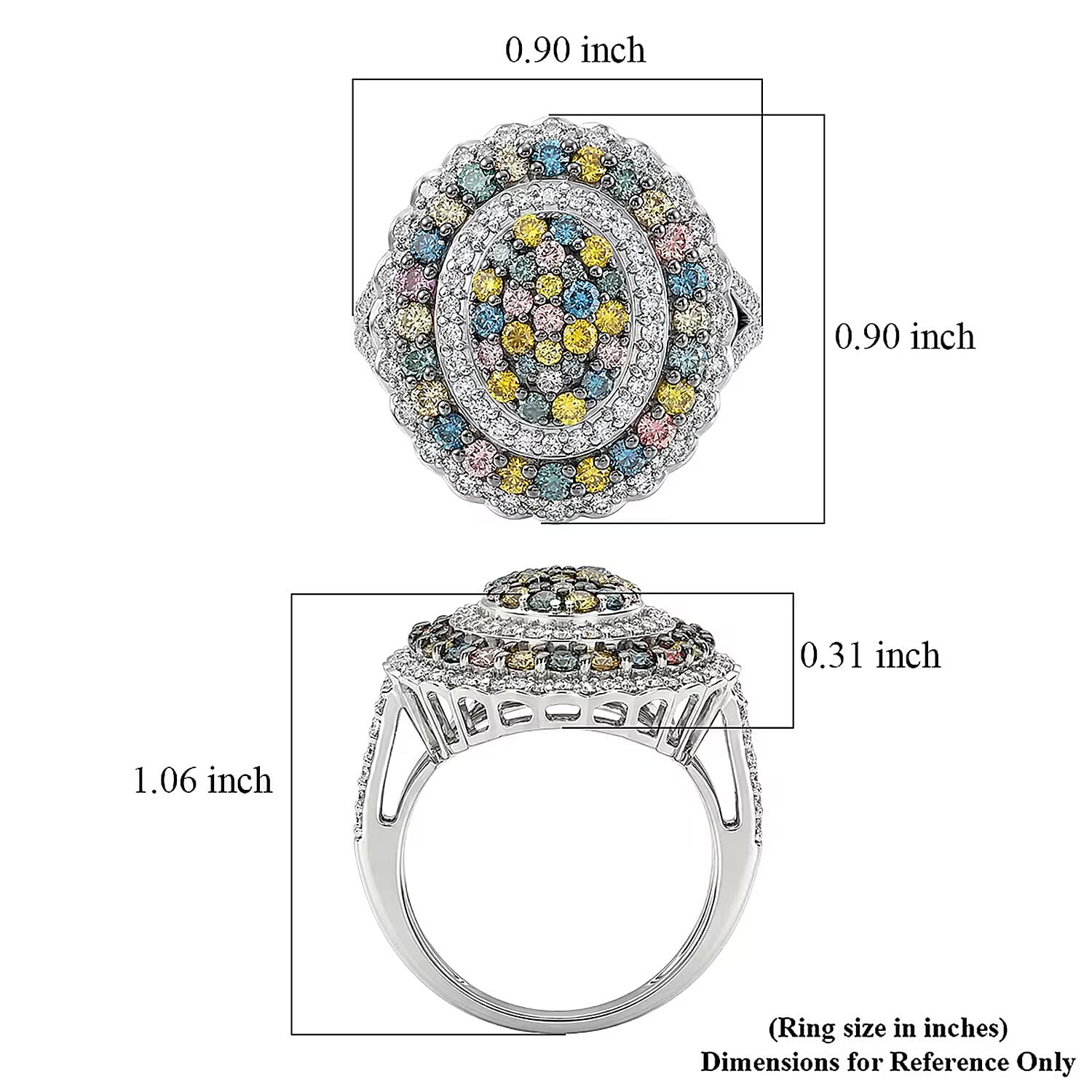 Luxuriant Lab Grown Multi Diamond (IR) (SI) 2.00 ctw Kaleidoscope Ring in Rhodium Over Sterling Silver (Size 10.0)